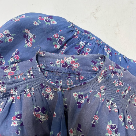 Vintage 70s women’s blue floral silk dress S/M L113-29 - Picture 4 of 5